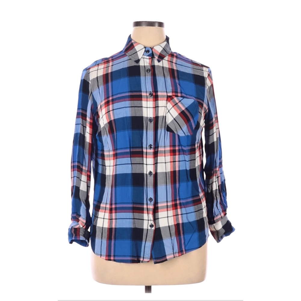 Ava & Viv Soft Plaid Lightweight Button Down Shirt - 2X